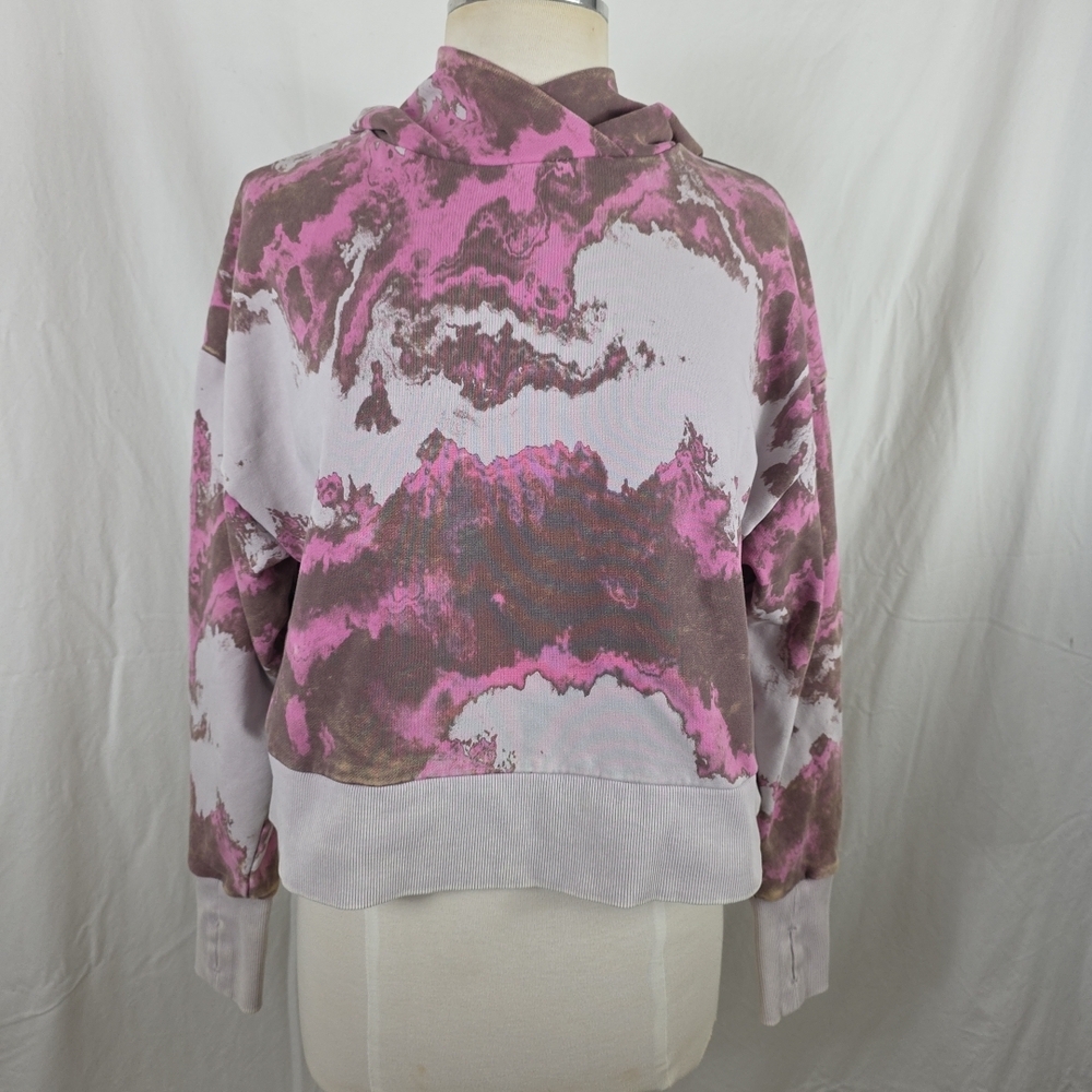 JOY LAB Womens Sweatshirt Cropped Hoodie Pink Tan Size M Medium Boho Grunge